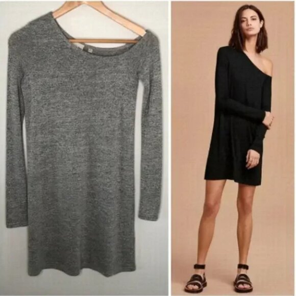 Aritzia Wilfred Free Grey Brinkley Dress Reposa Off One Shoulder Mini Dress S - Picture 1 of 16